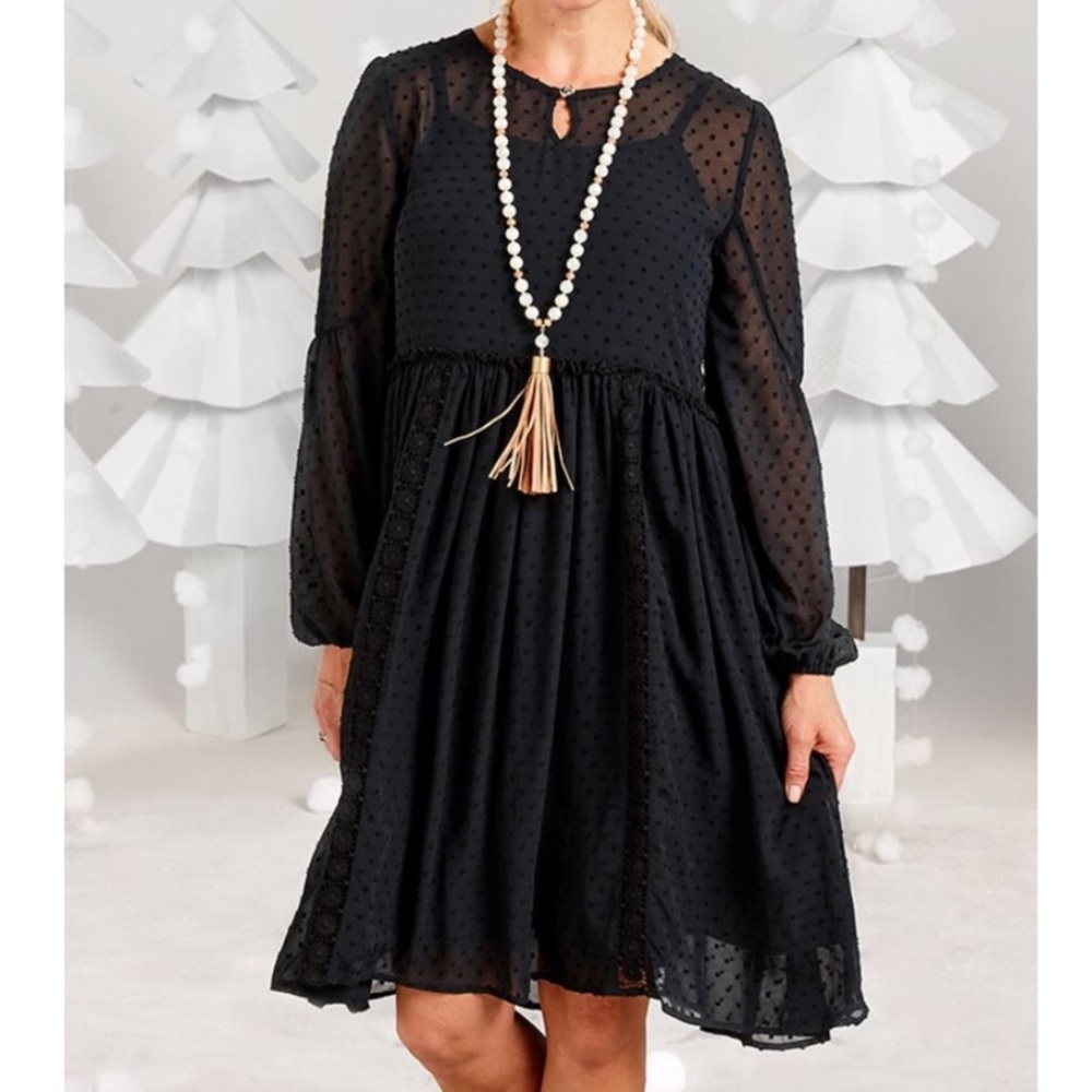 Maltida Jane Black NOSTALGIA Sheer Dot Lace Dress - Picture 2 of 16